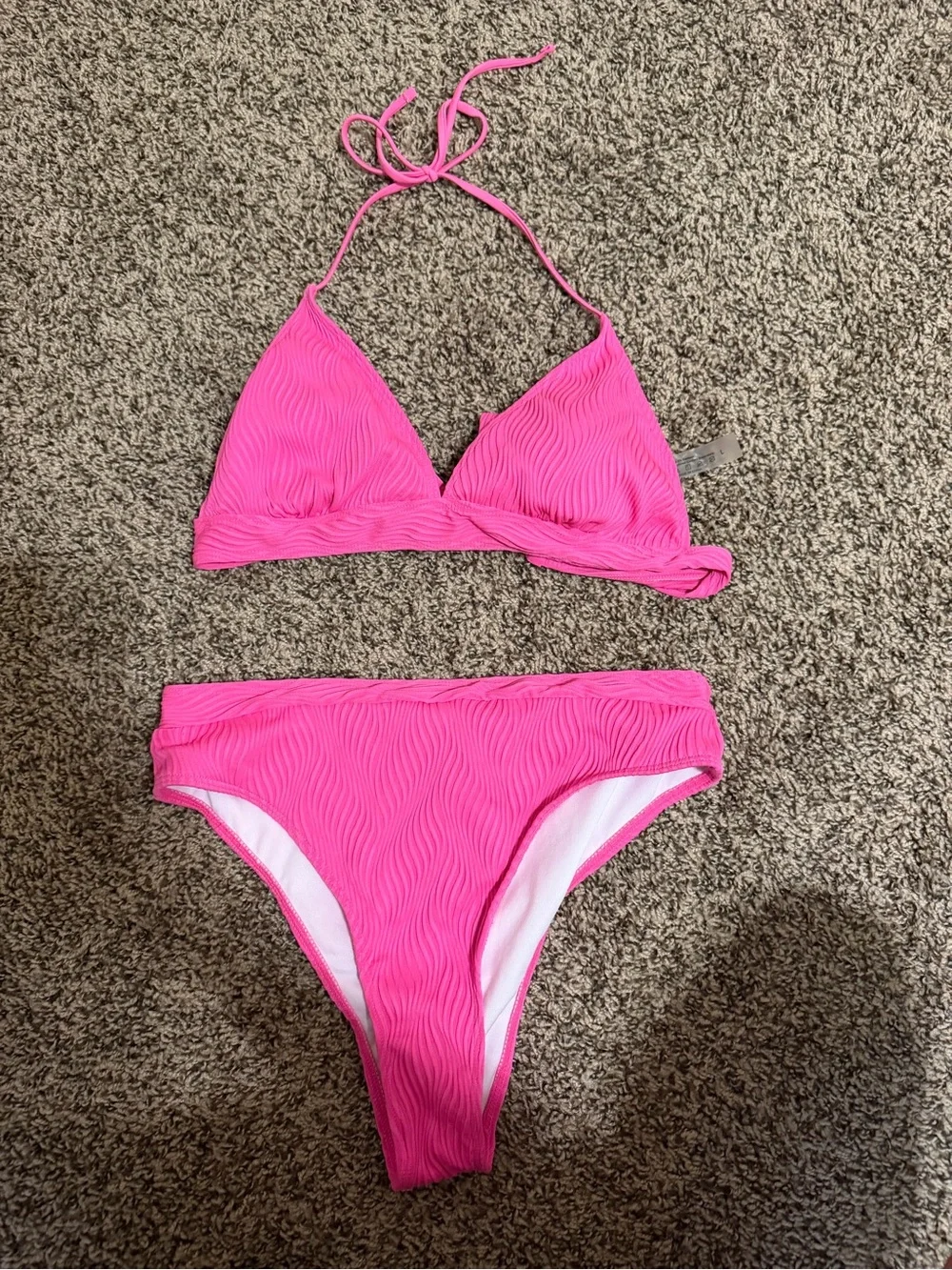 SHEIN Hot Pink Textured Triangle Bikini Set